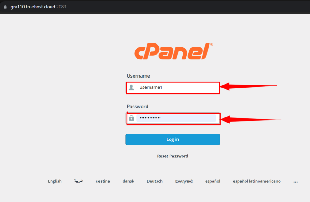 login to the cPanel using the IP Addresss or server host name - Gan Tech Services